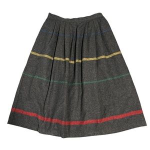 Vintage Gray Wool with Colorful Stripes New Attitude Midi Skirt Size S